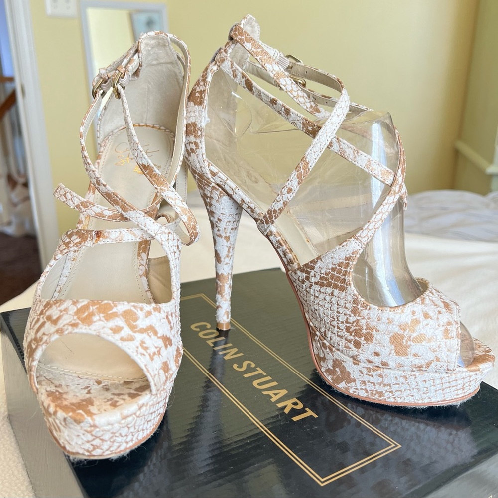 Colin Stuart Tan and White Stiletto Heels